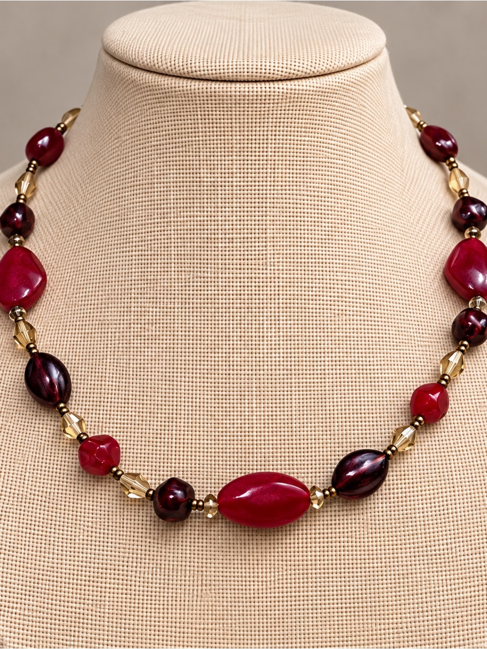 Elegant Red Bead Necklace with Gold Accents